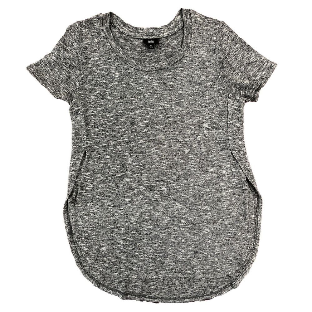 Mossimo Shirt Top Womens M Gray Stretch High Side Slit Short Sleeve Round Neck
